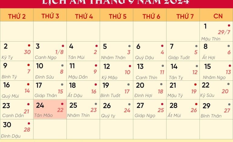 Lịch âm hôm nay ngày 24/09 và những điều cấm kỵ mới nhất